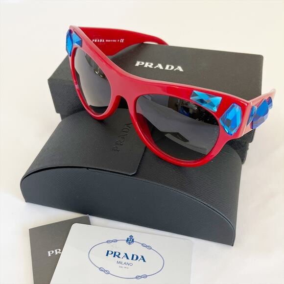 PRADA Vintage Womens Red Cat Eye Swarovski Sunglasses Italy Circa 2015 Y2K - Picture 2 of 10